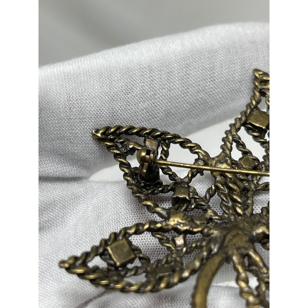 Avon Womens Vintage Leaf Brooch Earring Set OS Bronze Rhinestone Autumn Jewelry - Picture 7 of 9